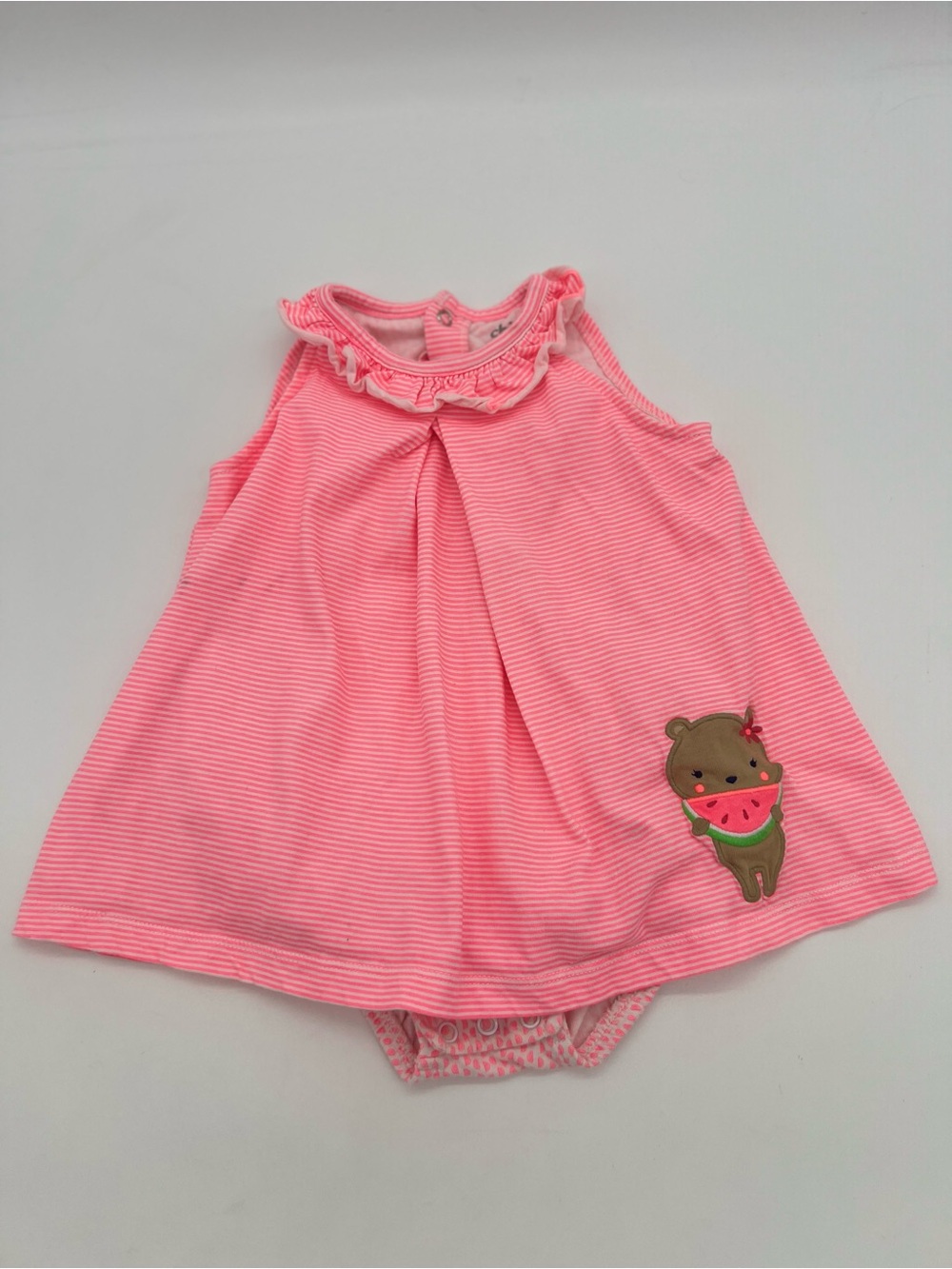 Carters Baby Girl Pink Striped Dress 24M Bear Eating Watermelon